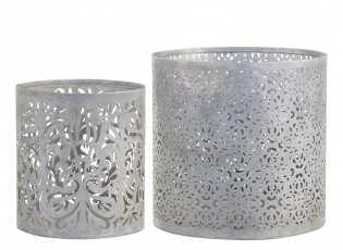 Set 2ks zinkový antik svícen/lucerna na širokou svíčku - Ø 15*15cm