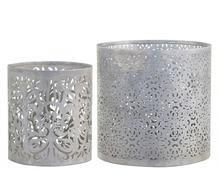 Set 2ks zinkový antik svícen/lucerna na širokou svíčku - Ø 15*15cm Chic Antique