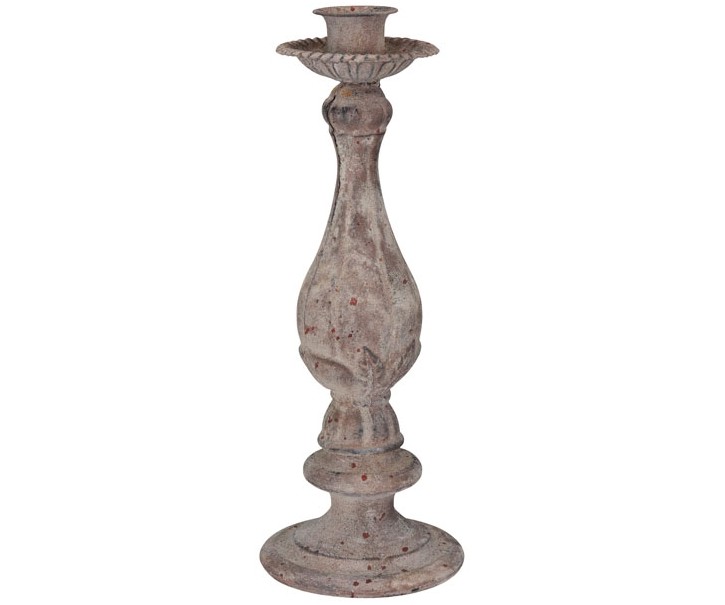Šedý antik kovový svícen ArtFerro na úzkou svíčku - Ø 12,5*33cm Exner