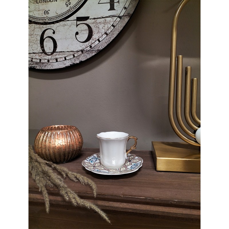 Bílý porcelánový šálek s barevným podšálkem Cuppie - Ø 12*7 / 95 ml Clayre & Eef Bílý porcelánový šálek s barevným podšálkem Cuppie - Ø 12*7 / 95 ml Clayre & Eef