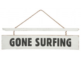 Bílá závěsná dřevěná cedule Gone Surfing - 70*2*20 cm