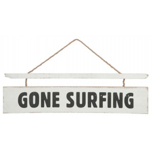 Bílá závěsná dřevěná cedule Gone Surfing - 70*2*20 cm