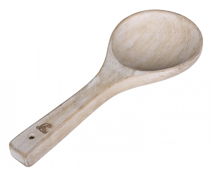 Široká kulatá dřevěná sevírovací lžíce z mangového dřeva - 19cm Chic Antique
