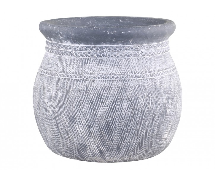 Šedý antik cementový obal na květináč se vzorem Cholet - Ø 21*19cm Chic Antique