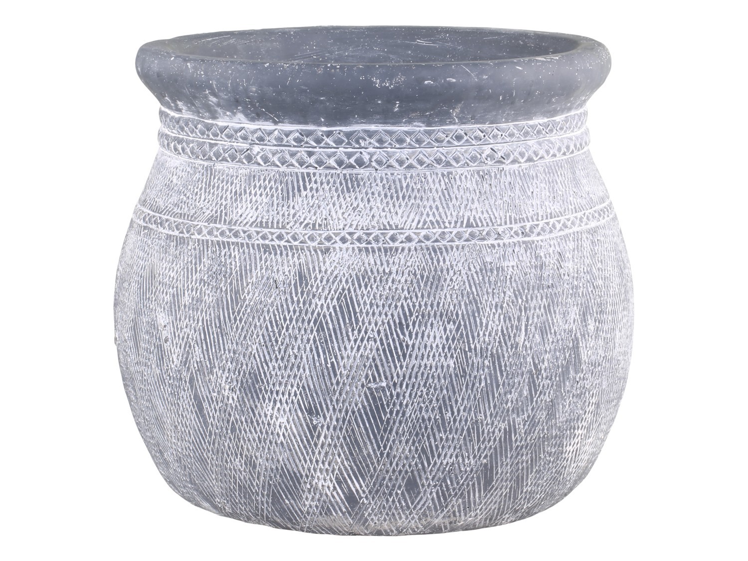 Šedý antik cementový obal na květináč se vzorem Cholet - Ø 21*19cm