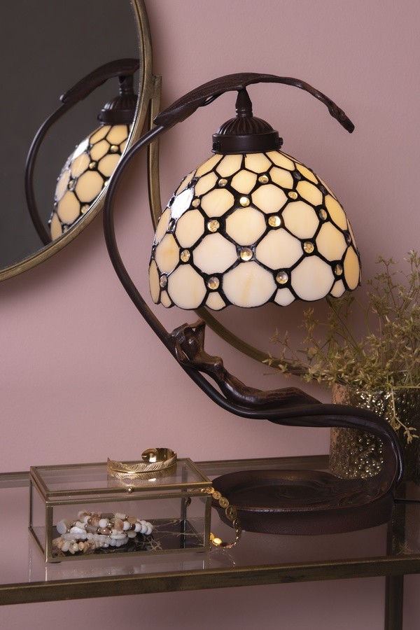 Krémová stolní lampa Tiffany Millie - 28*20*41 cm E14/max 1*25W Clayre & Eef Krémová stolní lampa Tiffany Millie - 28*20*41 cm E14/max 1*25W Clayre & Eef