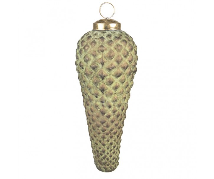 Zeleno-hnědá skleněná ozdoba šiška - Ø 5*15 cm Clayre & Eef