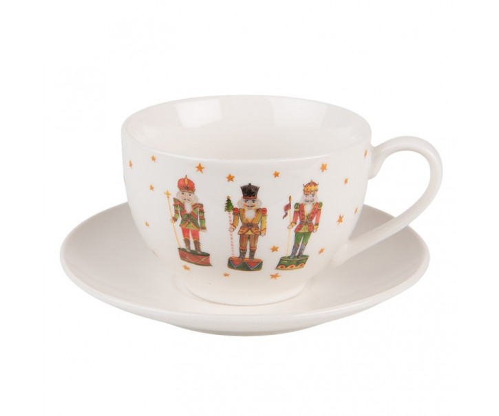 Porcelánový šálek s podšálkem s Louskáčky Happy Little Christmas - 12*9*6 cm / Ø 14*2 cm / 200 ml Clayre & Eef