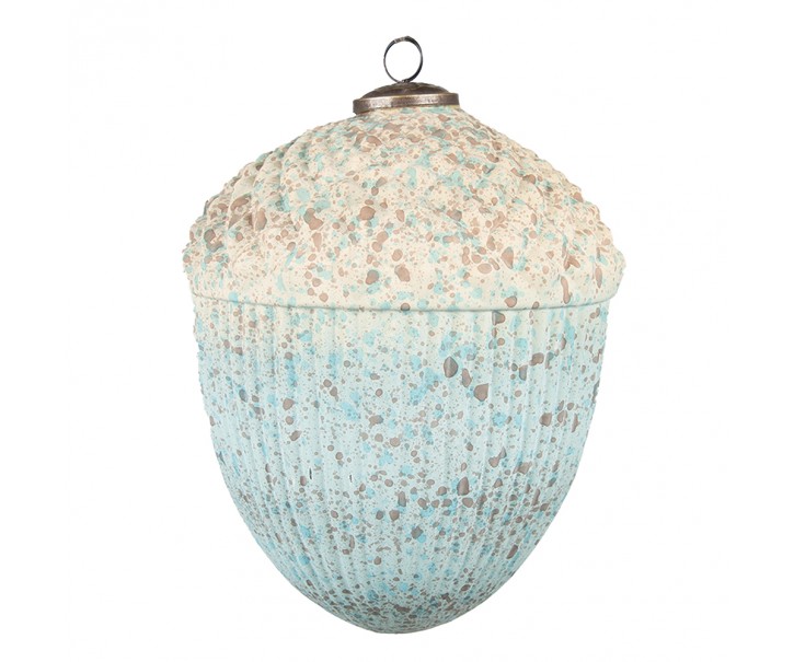 Béžovo-tyrkysová vánoční skleněná ozdoba žalud XL - Ø 15*20 cm Clayre & Eef