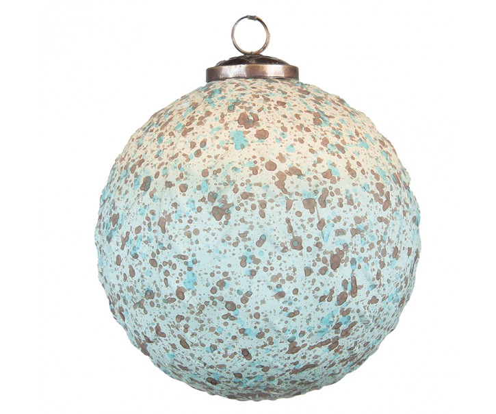 Béžovo-tyrkysová vánoční skleněná ozdoba koule XL - Ø 15*15 cm Clayre & Eef