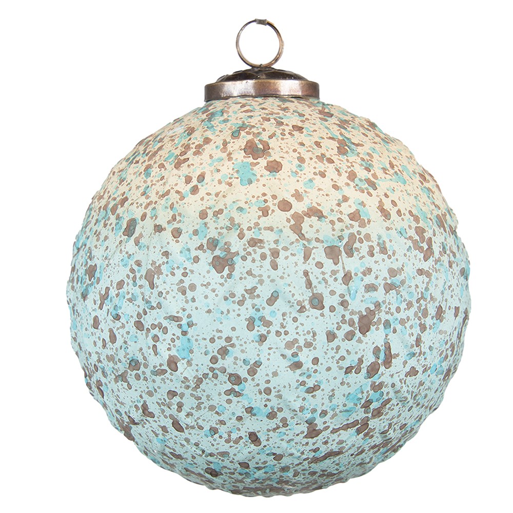 Béžovo-tyrkysová vánoční skleněná ozdoba koule XL - Ø 15*15 cm Clayre & Eef Béžovo-tyrkysová vánoční skleněná ozdoba koule XL - Ø 15*15 cm Clayre & Eef