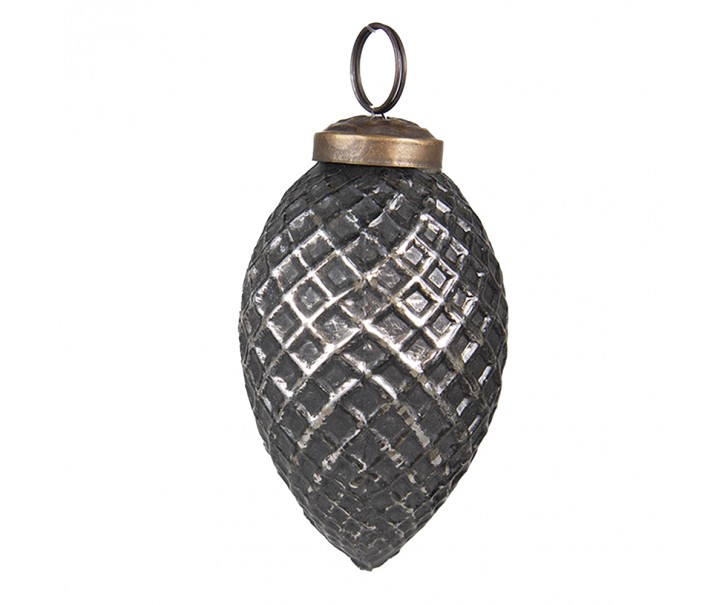 Černo-stříbrná antik skleněná ozdoba šiška - Ø 4*7 cm Clayre & Eef