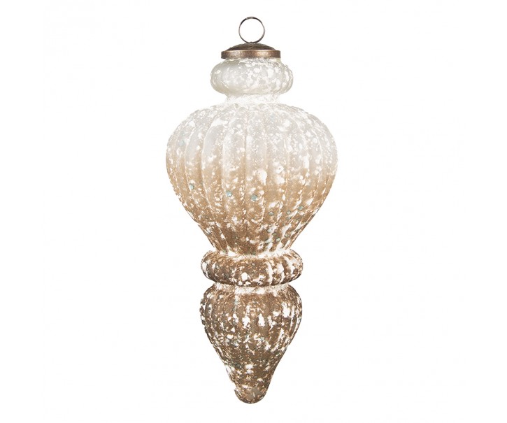Bílo-hnědá antik skleněná ozdoba baňka XL - Ø 12*25 cm Clayre & Eef