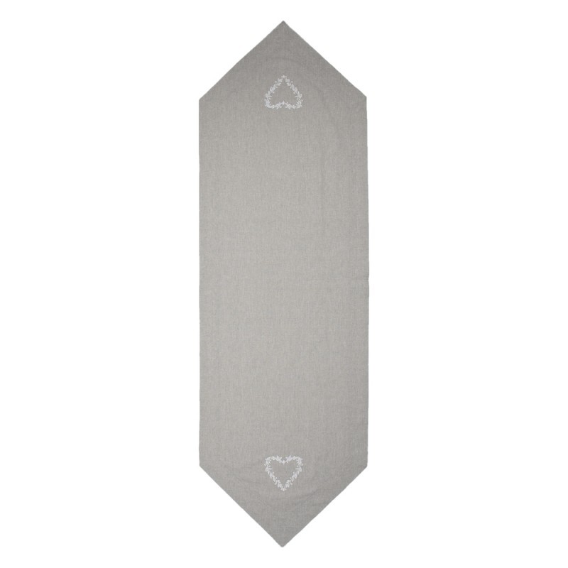 Šedý bavlněný běhoun na stůl se srdíčkem Lovely Heart - 50*160 cm Clayre & Eef Šedý bavlněný běhoun na stůl se srdíčkem Lovely Heart - 50*160 cm Clayre & Eef