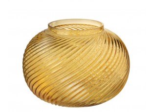 Žlutá skleněná kulatá váza Stripes L - Ø 20*17 cm