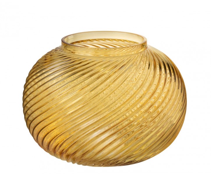 Žlutá skleněná kulatá váza Stripes L - 20*20*17 cm J-Line by Jolipa