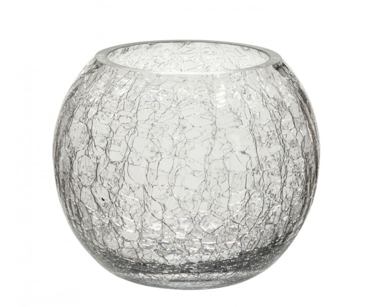 Skleněný kulatý svícen s popraskáním S - 12*12*9,5 cm J-Line by Jolipa