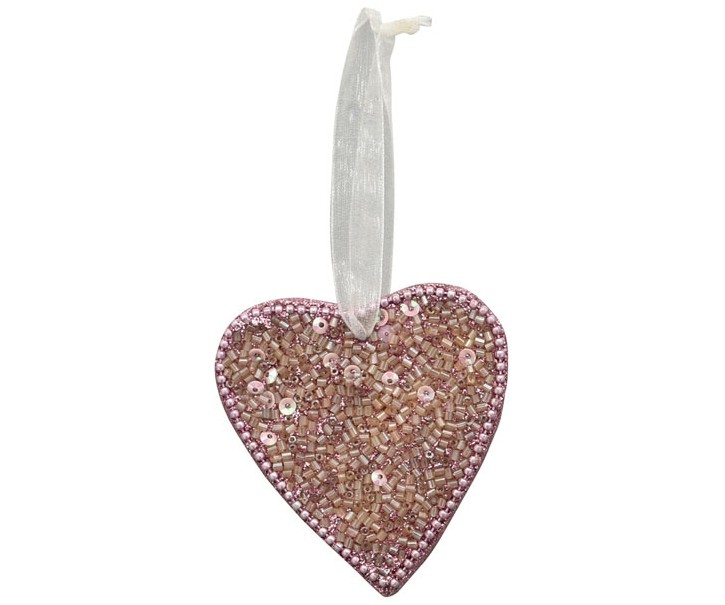 Růžové srdíčko s korálky na stužce Fli - 8*1*8 cm Exner