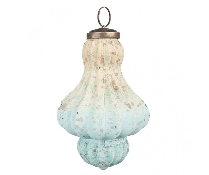 Béžovo-tyrkysová vánoční skleněná ozdoba baňka - Ø 8*12 cm Clayre & Eef