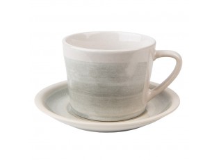 Šedo-zelený keramický šálek s podšálkem Groa - 11*8*6 cm / Ø 14*1 cm / 200 ml