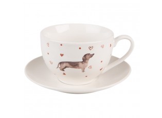 Porcelánový šálek s podšálkem s jezevčíkem Dachshund Love - 12*9*6cm / 200 ml