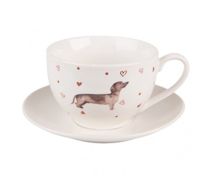 Porcelánový šálek s podšálkem s jezevčíkem Dachshund Love - 12*9*6cm / 200 ml Clayre & Eef