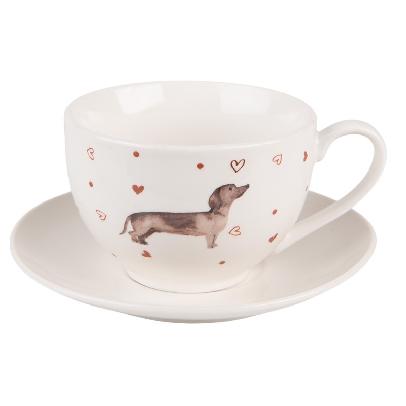 Porcelánový šálek s podšálkem s jezevčíkem Dachshund Love - 12*9*6cm / 200 ml Clayre & Eef Porcelánový šálek s podšálkem s jezevčíkem Dachshund Love - 12*9*6cm / 200 ml Clayre & Eef
