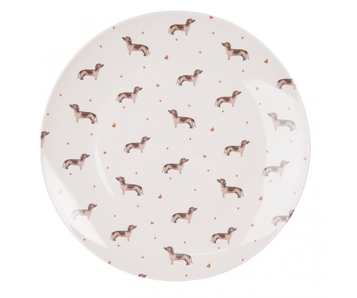 Porcelánový jídelní talíř s jezevčíky Dachshund Love - Ø 26cm Clayre & Eef