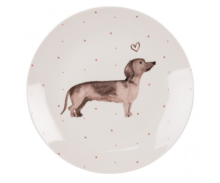 Porcelánový dezertní talíř s jezevčíky Dachshund Love - Ø 20cm Clayre & Eef