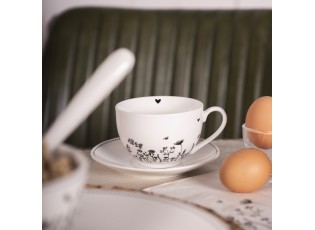 Porcelánový šálek s podšálkem s květinami Flora And Fauna - 12*9*6cm / 200ml