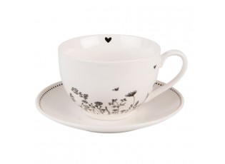 Porcelánový šálek s podšálkem s květinami Flora And Fauna - 12*9*6cm / 200ml