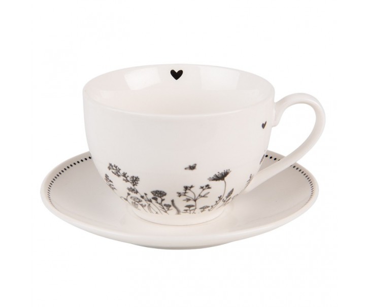 Porcelánový šálek s podšálkem s květinami Flora And Fauna - 12*9*6cm / 200ml Clayre & Eef