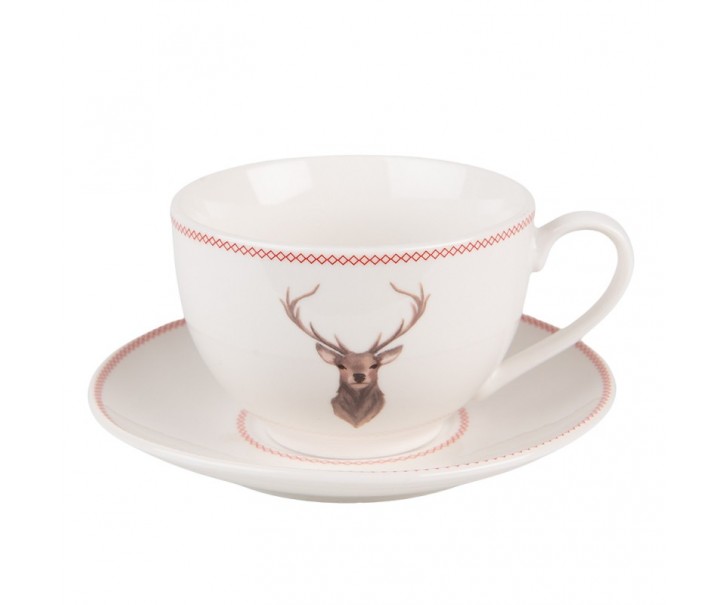 Porcelánový šálek s podšálkem s jelenem Cosy Lodge - 12*9*6 cm / 200 ml Clayre & Eef