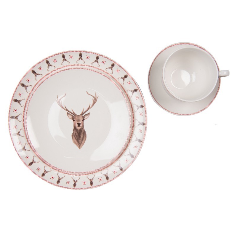 Porcelánový dezertní talíř s jelenem Cosy Lodge - Ø 20cm Clayre & Eef Porcelánový dezertní talíř s jelenem Cosy Lodge - Ø 20cm Clayre & Eef