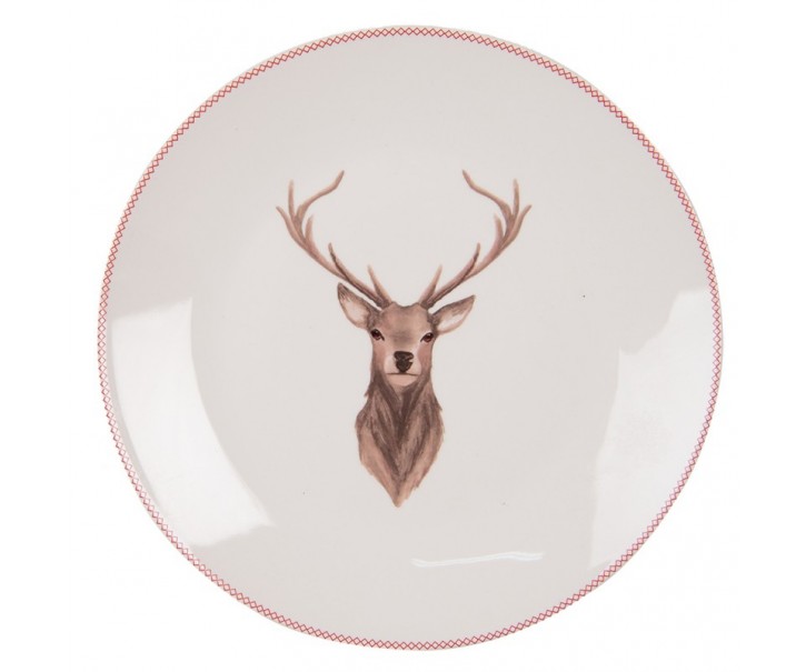 Porcelánový dezertní talíř s jelenem Cosy Lodge - Ø 20cm Clayre & Eef