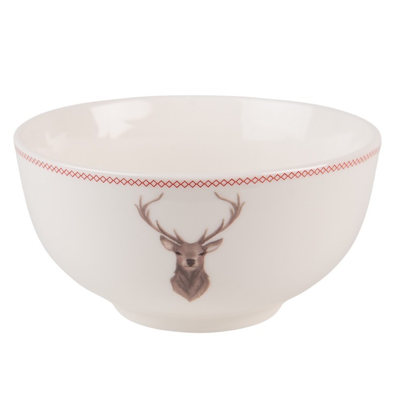 Porcelánová miska s jelenem Cosy Lodge - Ø 14*7cm/ 500ml Clayre & Eef Porcelánová miska s jelenem Cosy Lodge - Ø 14*7cm/ 500ml Clayre & Eef