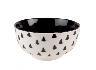Bílo-černá porcelánová miska se stromky Black&White X-Mas - Ø 14*7 cm / 500 ml