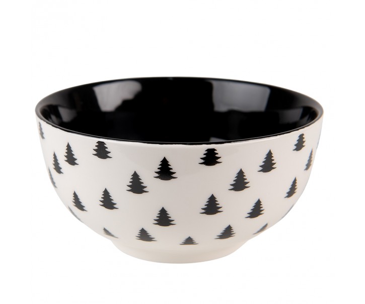 Bílo-černá porcelánová miska se stromky Black&White X-Mas - Ø 14*7 cm / 500 ml Clayre & Eef
