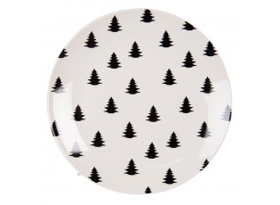 Bílo-černý porcelánový dezertní talíř se stromky Black&White X-Mas - Ø 20*2 cm