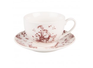 Porcelánový šálek s podšálkem Pretty Forest - 12*9*6 cm / Ø 14*2 cm / 200 ml