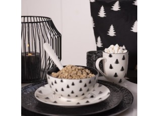 Bílo-černá porcelánová miska se stromky Black&White X-Mas - Ø 14*7 cm / 500 ml