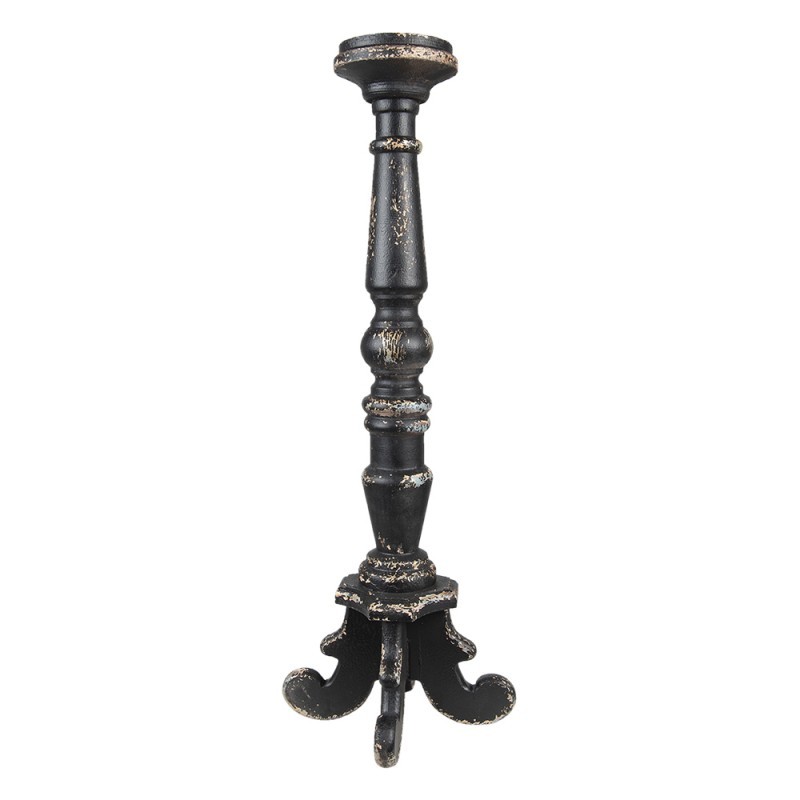 Černý antik dřevěný svícen - Ø 16*65 cm Clayre & Eef Černý antik dřevěný svícen - Ø 16*65 cm Clayre & Eef