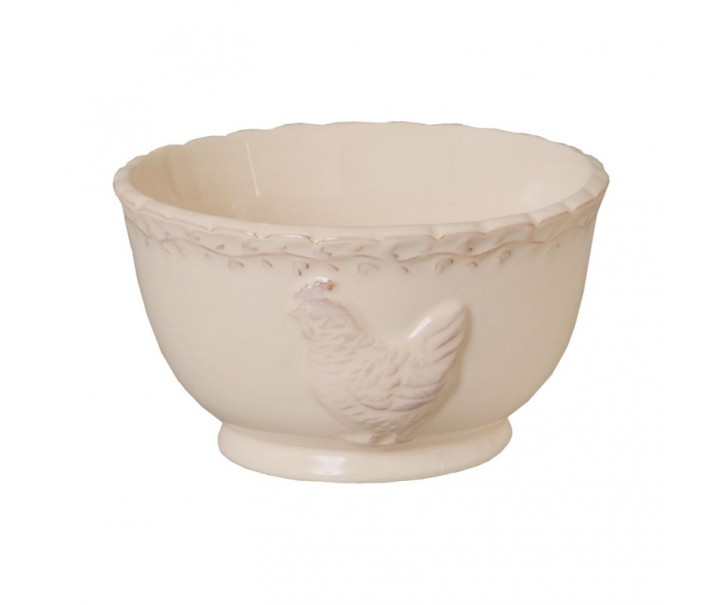 Béžová keramická miska s dekorem slepičky Chicken Rustic - Ø 13 * 8 cm Clayre & Eef