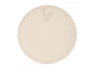 Béžový keramický jídelní talíř s dekorem slepičky Chicken Rustic - Ø 26cm