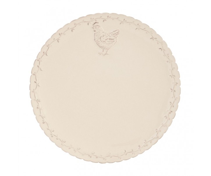 Béžový keramický jídelní talíř s dekorem slepičky Chicken Rustic - Ø 26cm Clayre & Eef