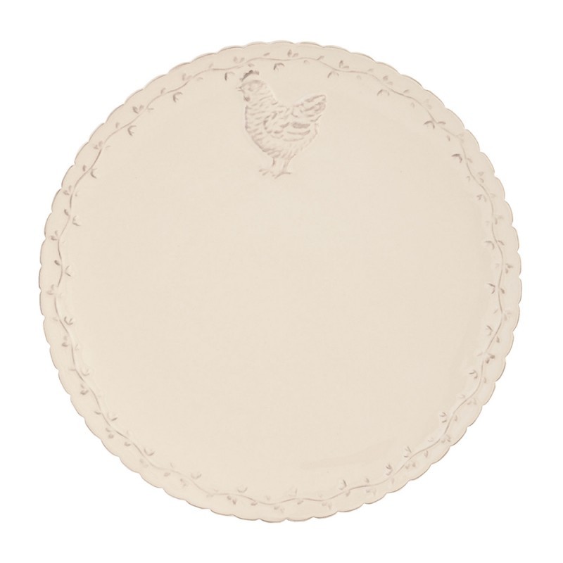 Béžový keramický jídelní talíř s dekorem slepičky Chicken Rustic - Ø 26cm