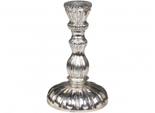 Stříbrný antik skleněný svícen na úzkou svíčku Groo - Ø 9*14cm