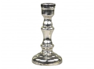 Stříbrný antik skleněný svícen na úzkou svíčku Groo - Ø 7*13cm