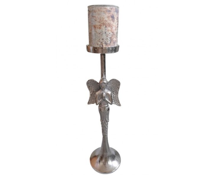 Kovový stříbrný anděl se svícnem Aniel - 12*12*50cm Colmore by Diga