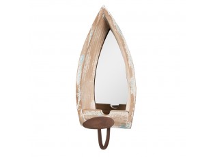Béžový antik nástěnný svícen se zrcadlem - 15*17*36 cm